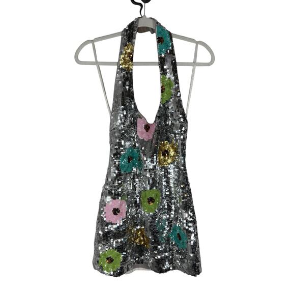 Lovers and Friends Mia Mini Dress Embellished Halter Sequin Party Floral Hoco SM - Picture 4 of 13